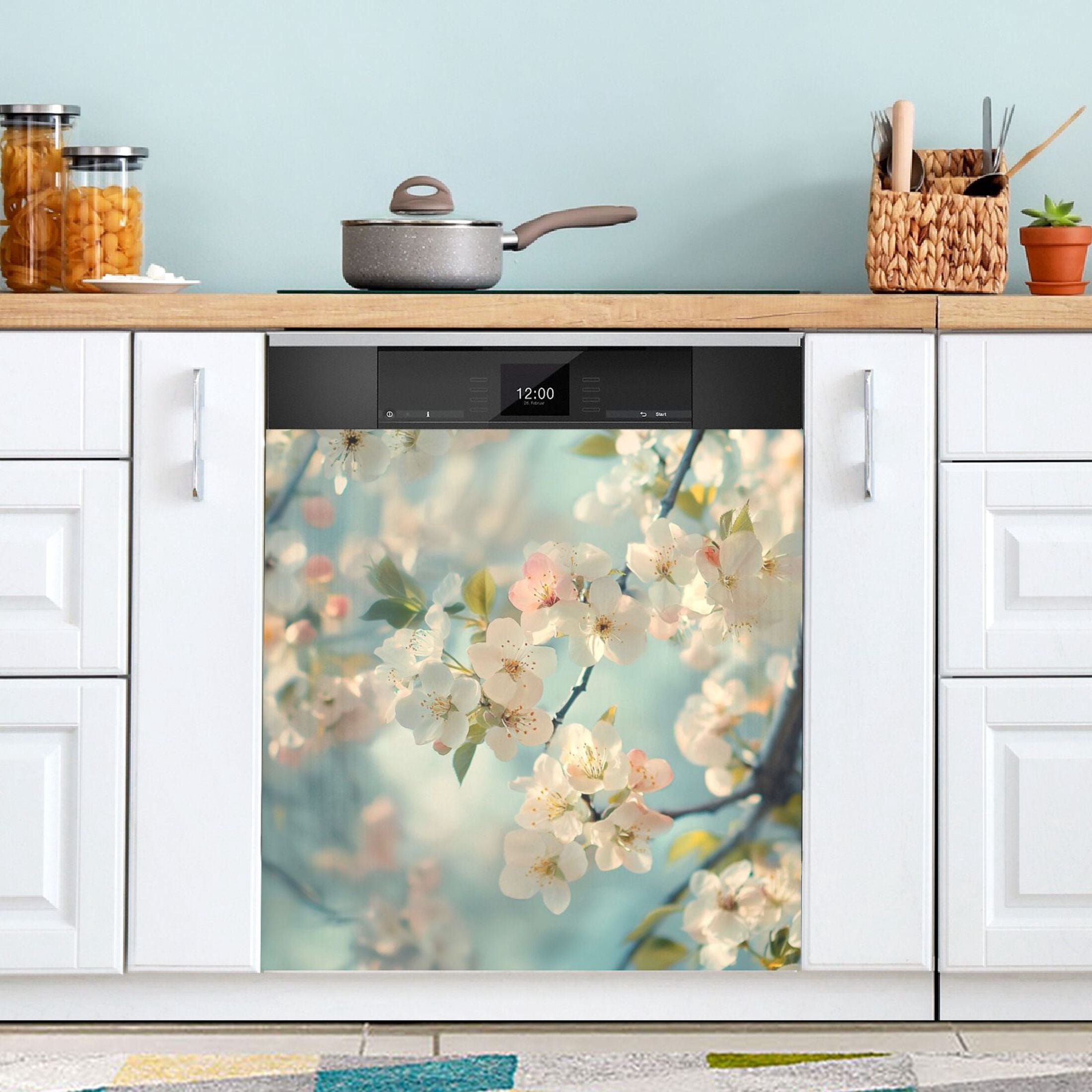 Dishwasher Magnetic Sticker 23x26 Inch Refrigerator Magnetic Sticker Washing Machine Magnetic Sticker Kitchen Panel Magnetic Sticker Home Decor Beautiful Cherry Blossom