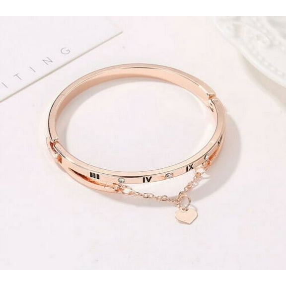 Impressive Smile Rose Gold Roman Numeral Bracelet with Crystal Accents