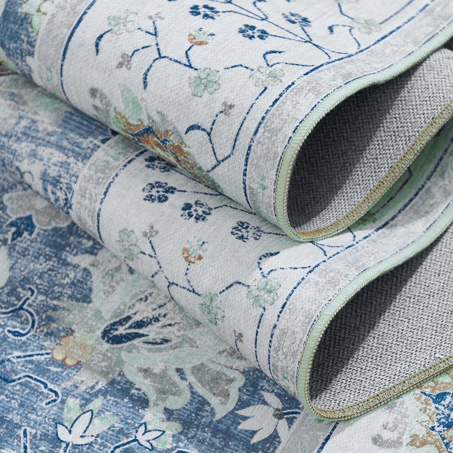 RUGKING Entryway Rugs 2x5 Blue Runner Rug Floral Non-Slip Vintage Area Rug Thin Mat Indoor Rug for Bedroom Kitchen Hallway