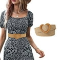 thumbnail image 3 of CBGELRT Woven Belt for Women Straw Elastic Stretch Waist Belt Boho Belts with Heart Buckle Ladies Summer Beach Dress Jeans Belts, Khaki, 3 of 4