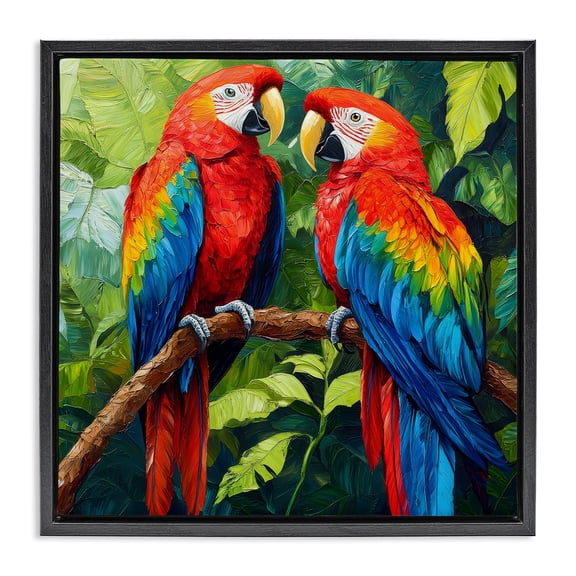 Stupell Industries Coastal Tropical Parrot Pair Black Floating Frame Canvas Art, 18 x 18, by Petals Prints Design