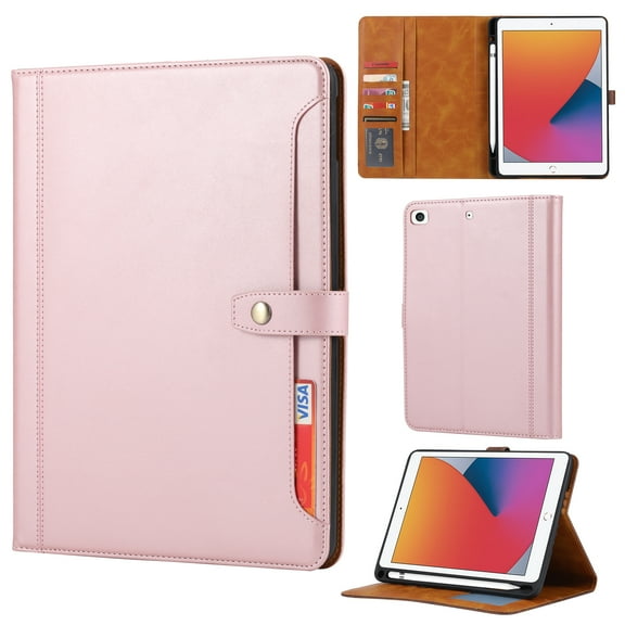 Dteck Folio Case for iPad Mini 5 2019/Mini 4 7.9 Inch, Vegan PU Leather Folding Stand Built-in Pencil Holder Soft TPU Back Protective Smart Card Slots Pockets Cover with Auto Wake/Sleep, Rosegold