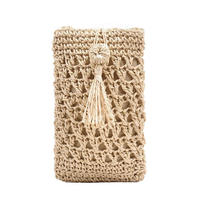 Bolso pequeño tejido de viaje para vacaciones con cuerda de paja Retro para mujer, Mini bolso cruzado informal para teléfono