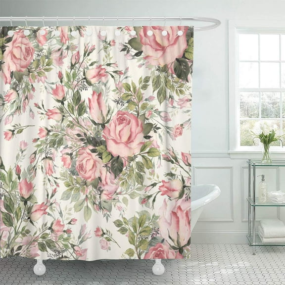 KSADK Colorful Shabby Bouquet Bud Roses and Herbs Pink Vintage Flower Abstract Baroque Beautiful Bathroom Shower Curtain 60x72 inch