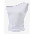 thumbnail image 2 of Women One Shoulder Ruched Crop Tank Tops Casual Off The Shoulder Twist Strap Summer Tanks Tops Going Out Crop Shirts, 2 of 5