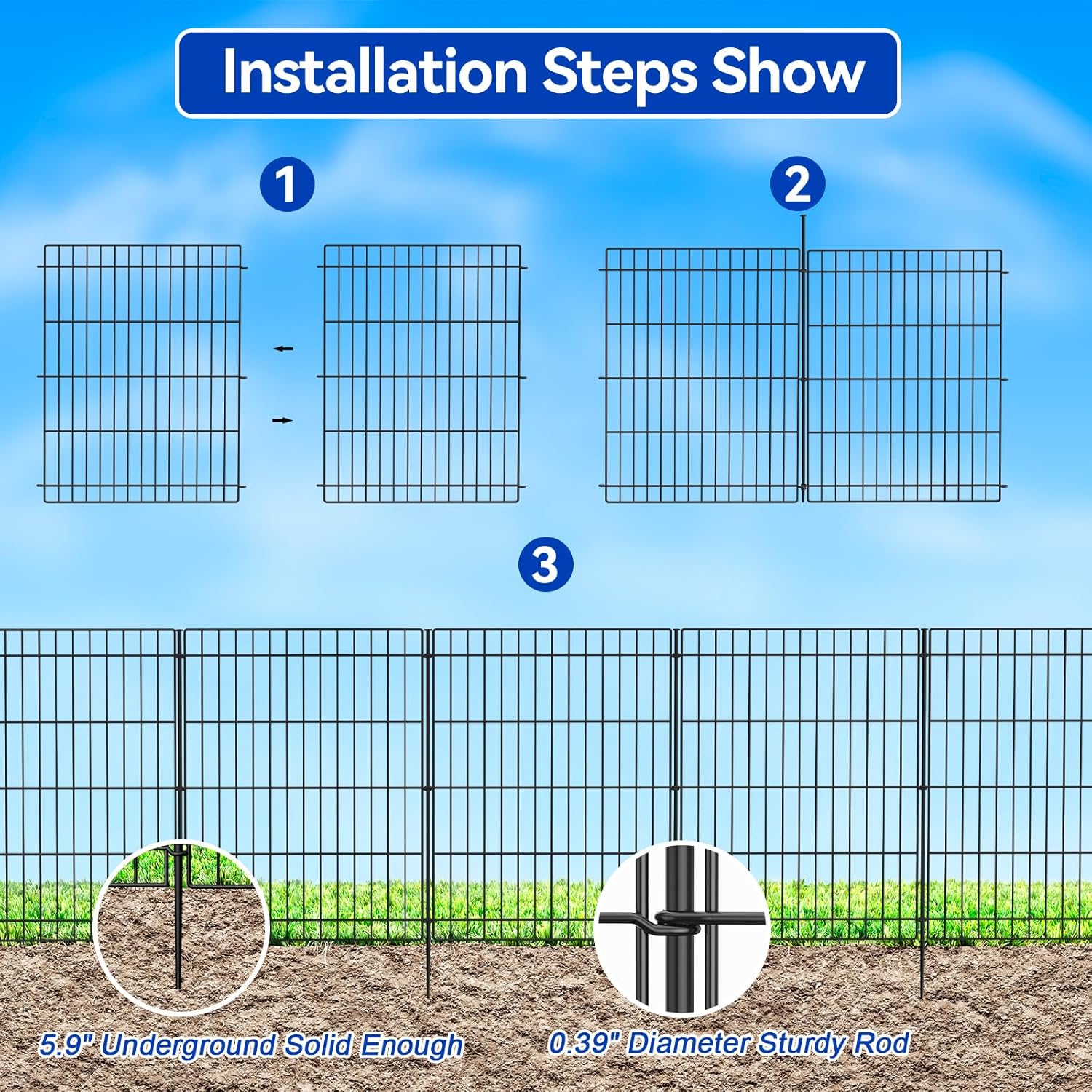 Decorative Garden Fence 6 Panels 11.8ft x 30in Rustproof No- Metal Fencing for Yard Outdoor