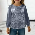 thumbnail image 3 of Girls Sequin Tops Long Sleeve Glitter Sparkly Party Blouse Loose Casual Round Neck Dressy Tops for Evening Party Fall Clothes, 3 of 6
