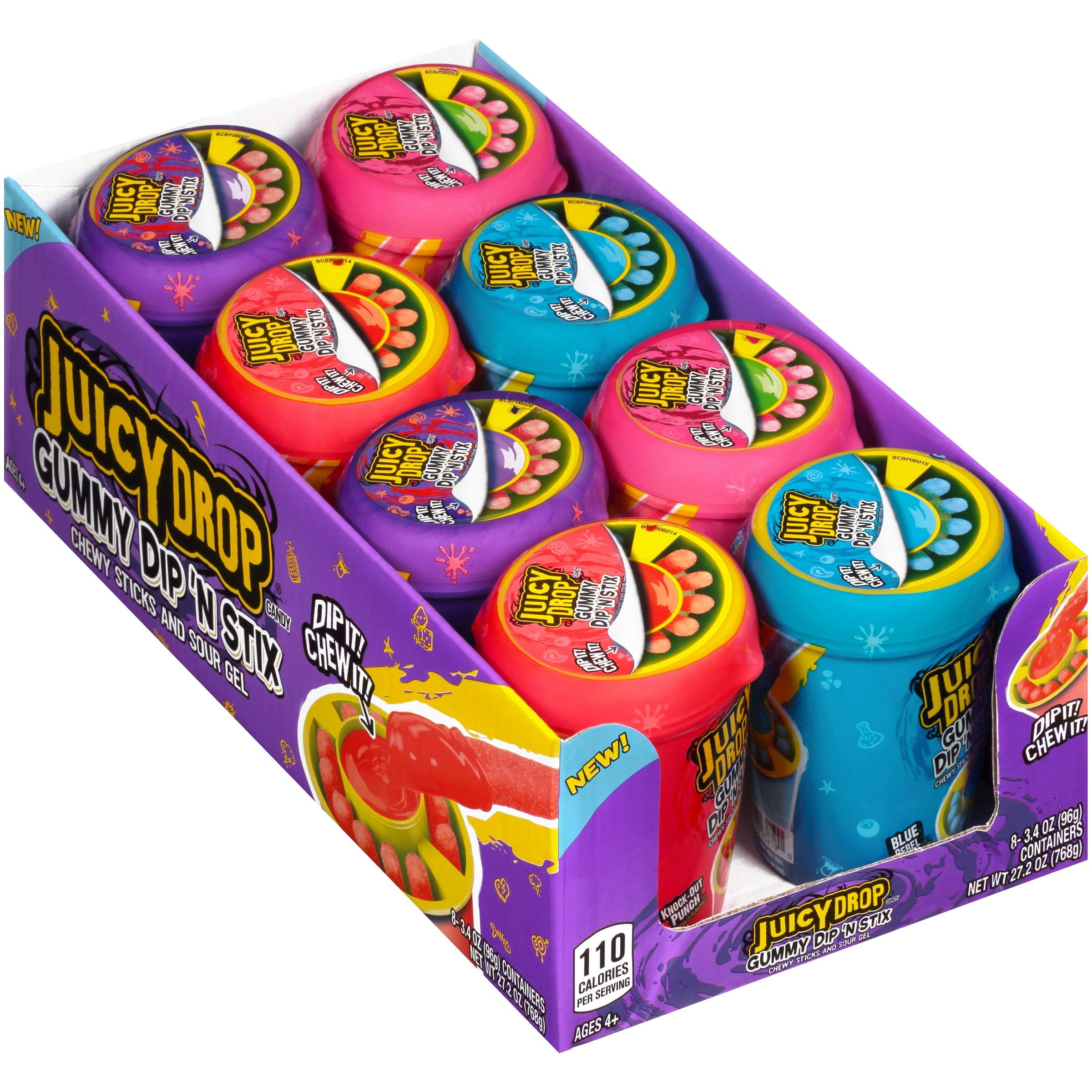 Juicy Drop Gummy Dip 'N Stix, Sweet Gummy Sticks W/ Sour Dipping Gel, 8 Pack - Fun Gummy Candy For Birthdays - Sour Candy Bulk For Parties And Celebrations - Sour Candy Variety PackRDC27