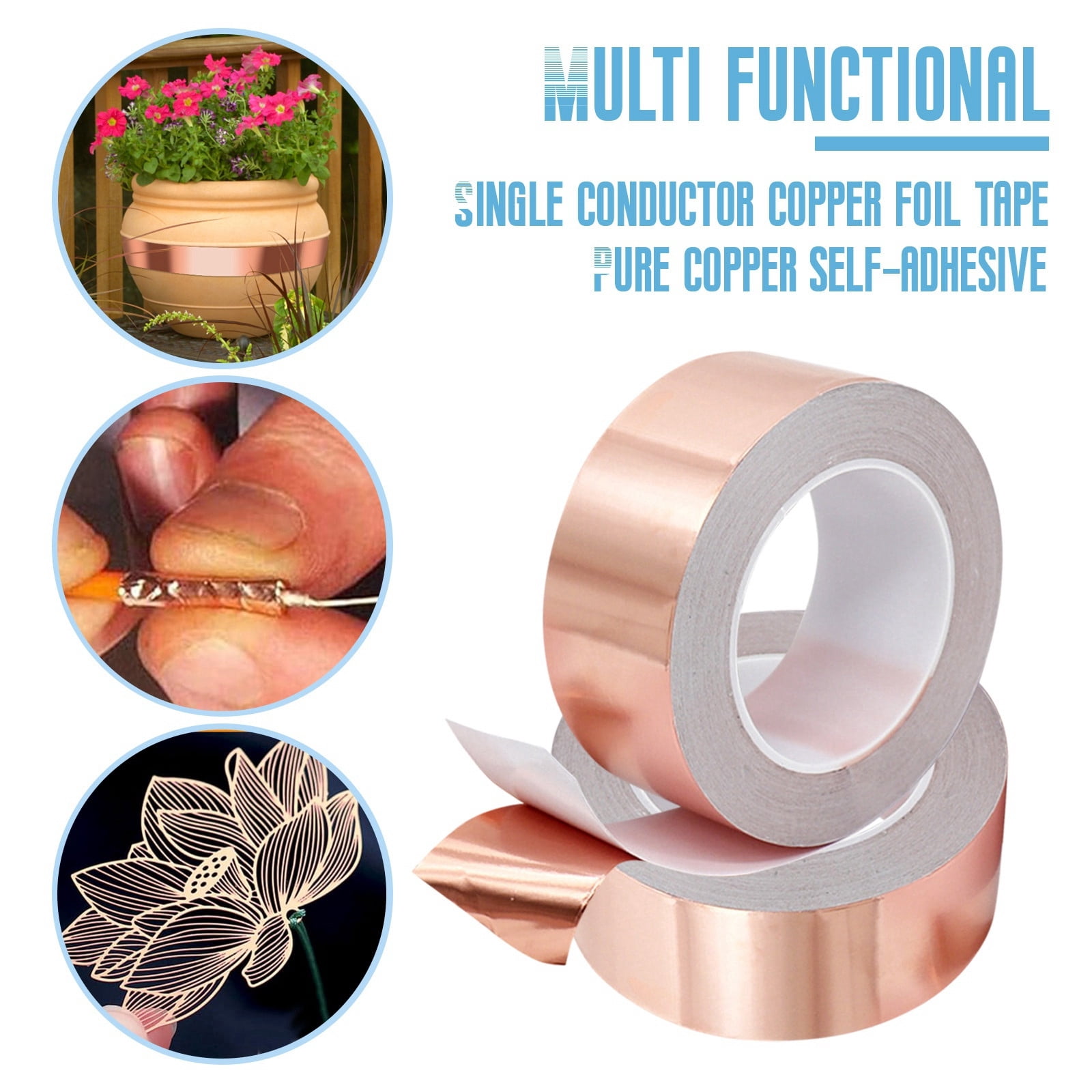 ReTeiv 2inX 787.4in Copper Tape Against Snails Raised Beds For Garden,Copper Foil Tape Fence, Self-Adhesive Shielding Tape, Foil Tape with Conductive Adhesive for Shielding,Crafts,Electrical Repairs