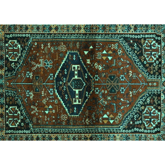 Ahgly Company Machine Washable Indoor Rectangle Persian Turquoise Blue Traditional Area Rugs, 5' x 7'