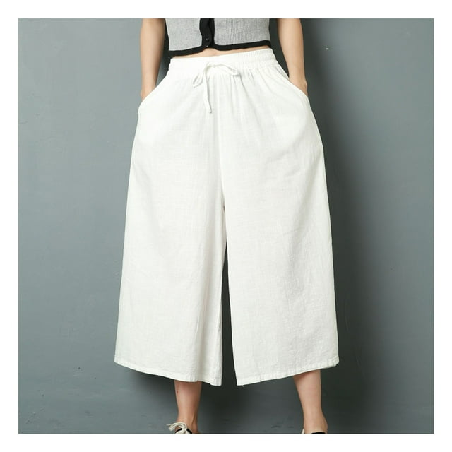 Women's Ramie Trousers Loose Comfortable Lightweight Pant for Summer Spring