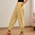thumbnail image 2 of Women Linen Pants Summer Casual Gaucho Pants Drawstring Elastic Waist Wide Leg Slacks Loose Fitting Beach Attire Yellow M, 2 of 7