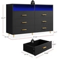 thumbnail image 2 of Zocalo Cómoda de 6 Cajones con Luz LED RGBW, Mueble para TV hasta 60 Pulgadas, Organizador Multifuncional con Estantes Abiertos para Dormitorio, Sala o Comedor, 120 x 40 x 100 cm, Negro, 2 of 13