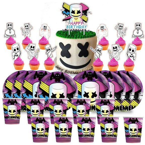 DJ Marshmello Birthday Cups Party Supplies Plates Fans Decorations Cake Topper Decor