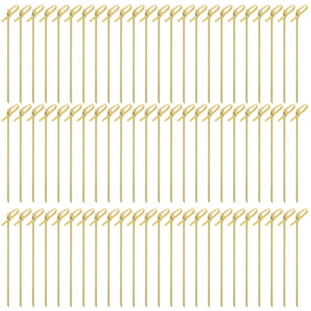 EeaseMX 100 brochetas desechables de bambú con nudo, palillos de bambú con extremos retorcidos para cócteles, fiestas, barbacoas, aperitivos y sándwiches - 12 cm