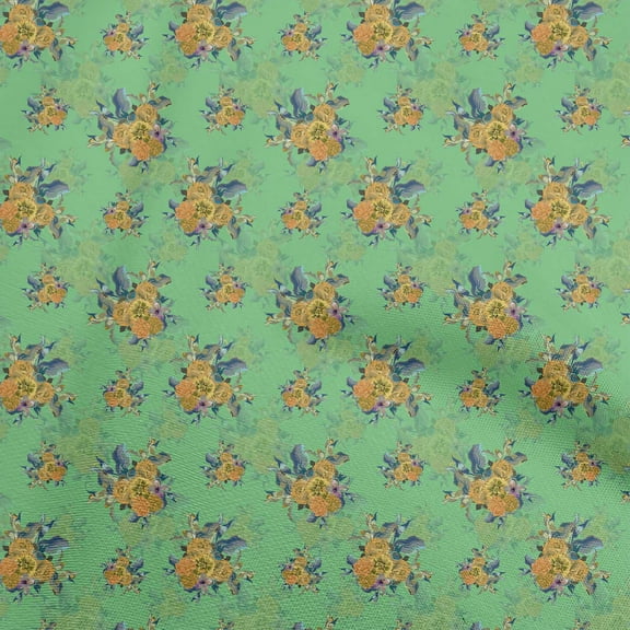 oneOone Polyester Spandex Sea Green Fabric Florals Fabric For Sewing Printed Craft Fabric By The Yard 56 Inch Wide
