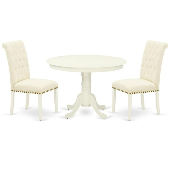 East West Furniture Hartland 3-piece Wood Dining Set in Linen White/Light Beige