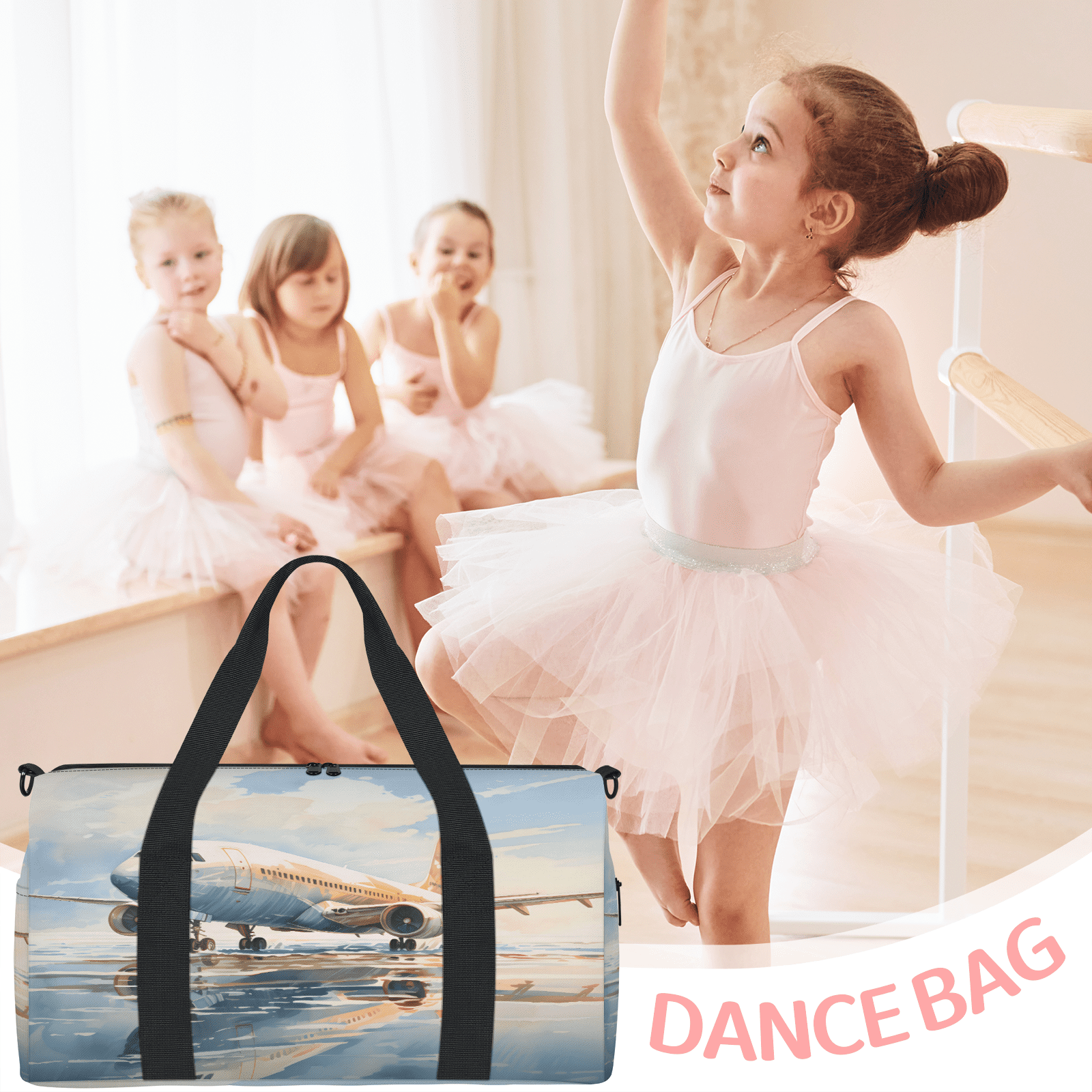 Herdesigns Airplane Airport Travel Duffle Bag Sports Yoga Weekender Overnight Carry on Workout Bags Lightweight Waterproof Gym Tote Bag for Women