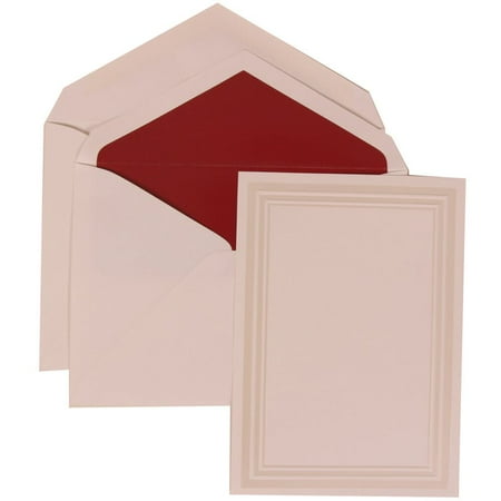 JAM Paper Wedding Invitation Set, Medium, 5 1/2 x 7 3/4, White Card with Red Lined Envelope Medium Rectangle Wedding Invitation Ivory Triple Border, 50/pack