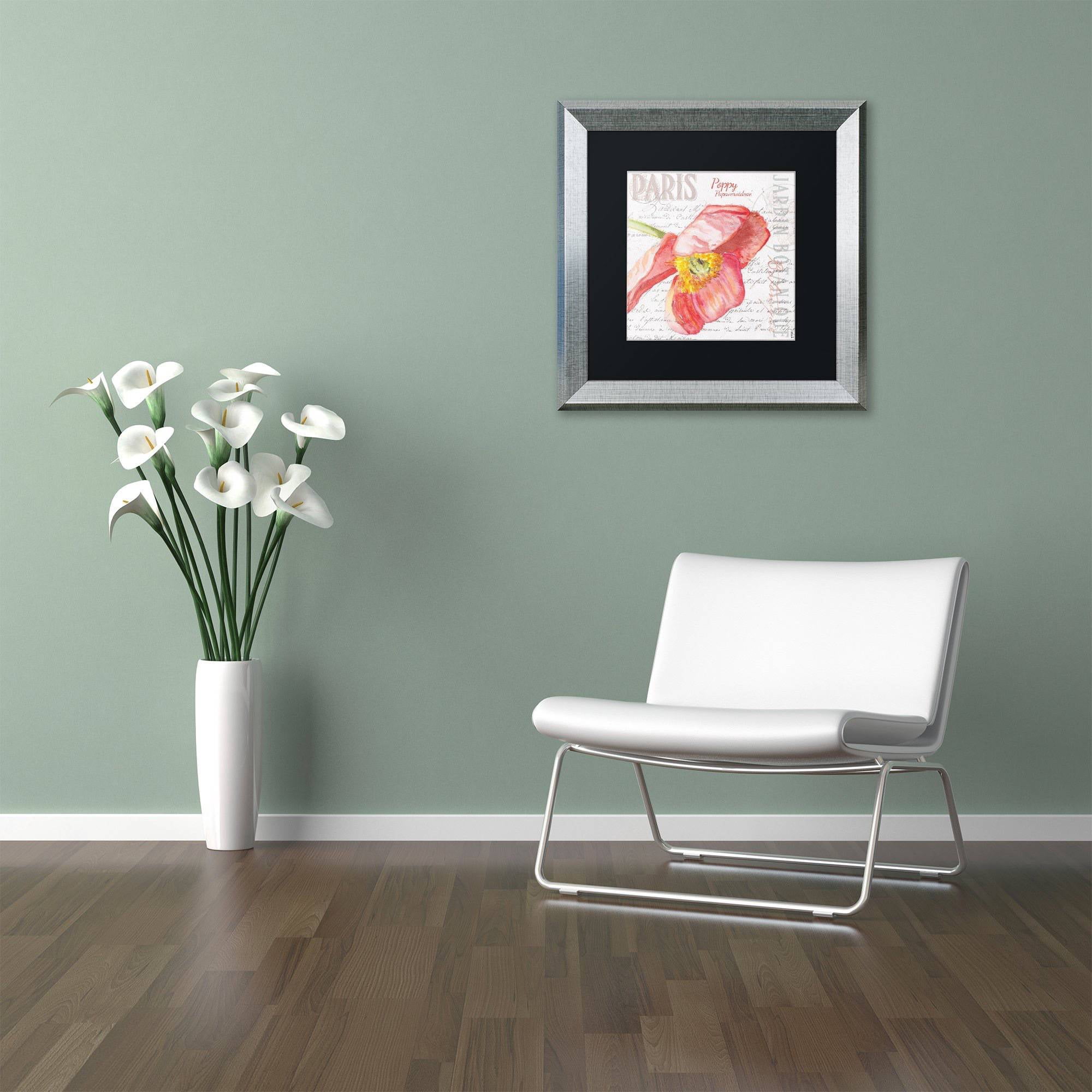 Trademark Fine Art "Paris Botanique Yellow Poppy" Canvas Art by Jennifer Redstreake Black Matte, Silver Frame