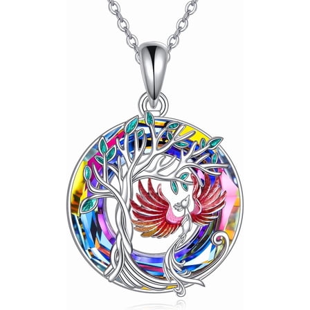 JUSORA Crystal Phoenix Necklace 925 Sterling Silver Crystal Pendant Necklace Jewelry Gifts for Women