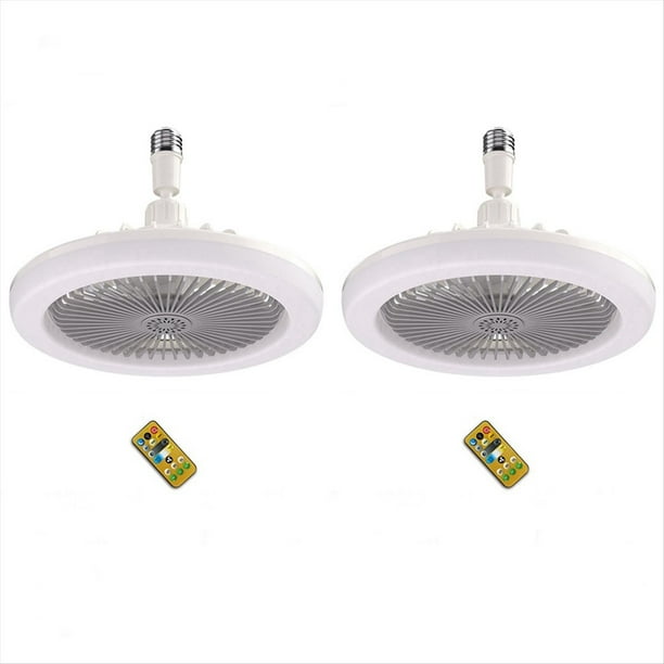 2X Ventilador de Techo con Control Remoto y Luz 30W LáMpara LED Ventilador Inteligente Silencioso Ventilador de Techo E27 Base Convertidora Gris