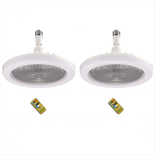 2X Ventilador de Techo con Control Remoto y Luz 30W LáMpara LED Ventilador Inteligente Silencioso Ventilador de Techo E27 Base Convertidora Gris