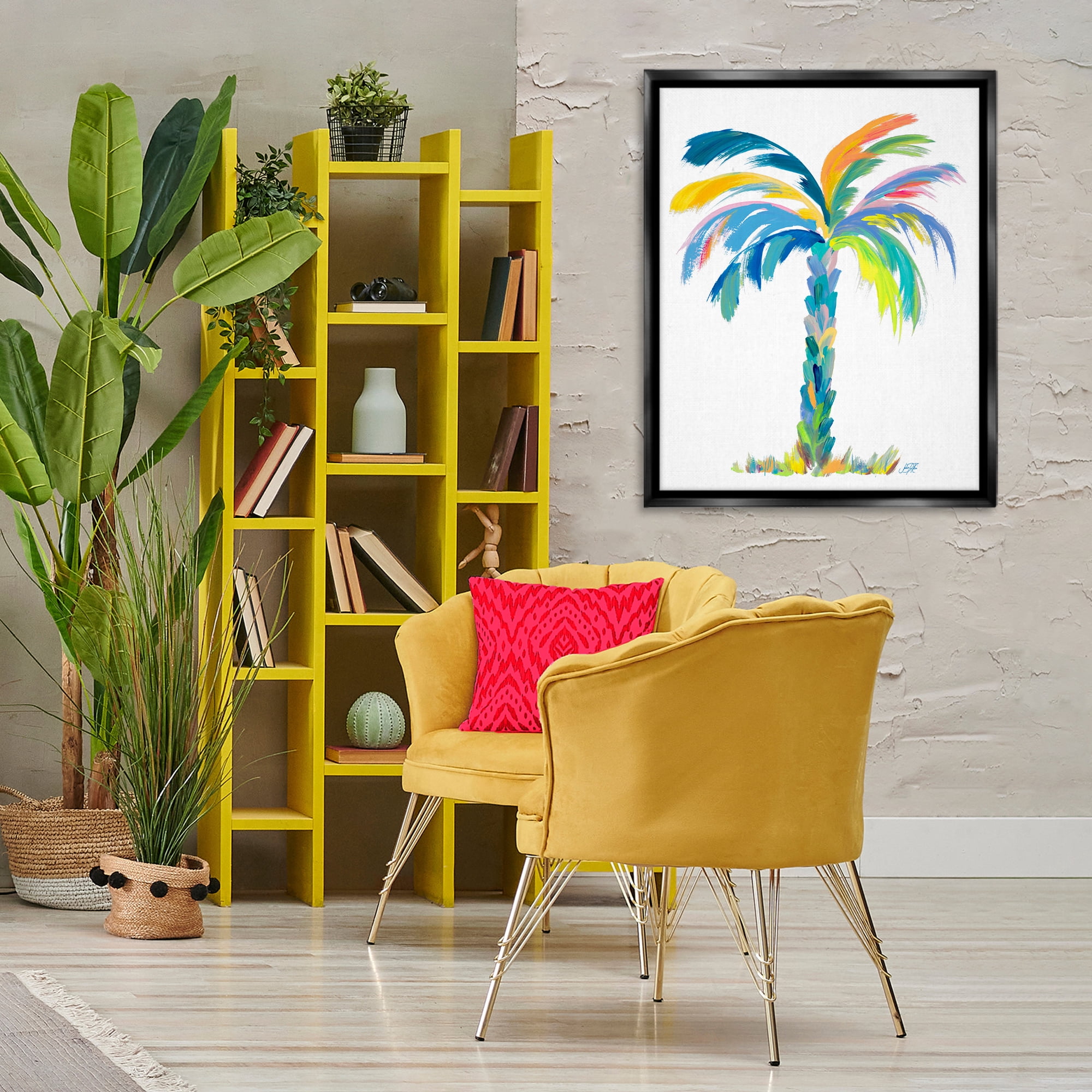 Stupell Industries Bold Brushed Palm Botanical & Floral Painting Black Floater Framed Canvas Art Print Wall Art, 25 x 31