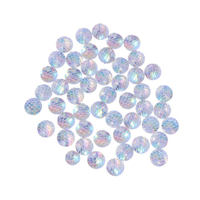 MasteelfCA 50pcs 12mm Polymer Clay Solid AB Color Round Diamond Resin Rhinestone Loose Beads DIY Jewelry Accessories Fish Scale(White AB,Circle)