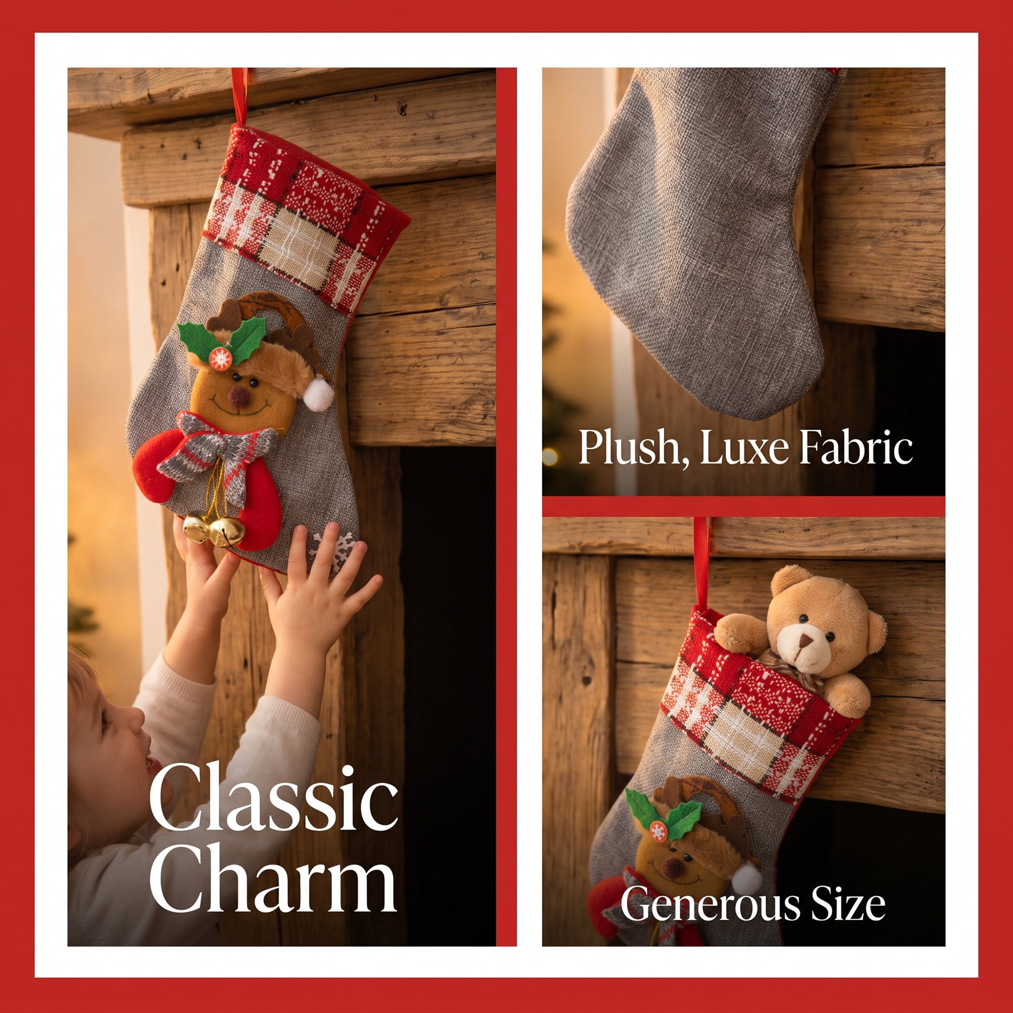 Unique Bargains Heritage Character Christmas Stocking Double Layer Timeless Sock Gray 8"