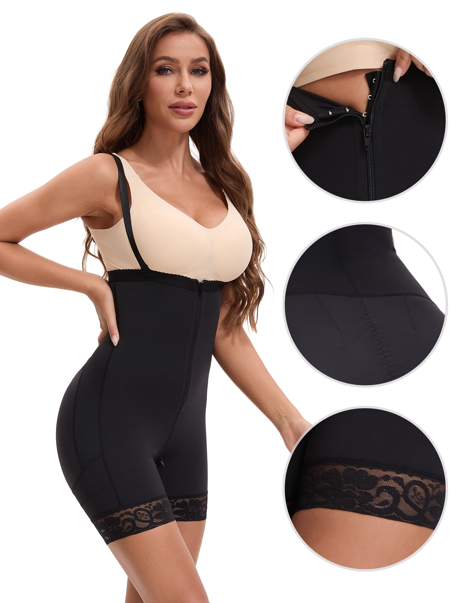 Unique Bargains Women's Body Shaper with Hook-and-Zip Closure Tummy Control L Black