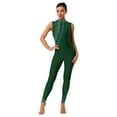 thumbnail image 2 of Fldy Womens Sparkly Rhinestone Gymnastics Romper Sleeveless Unitard for Rhythmic Dance Competition Dark Green L, 2 of 6
