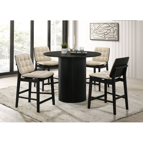 Coaster Hamlyn 5-Piece Round Wood Counter Height Dining Set, Cream and Black