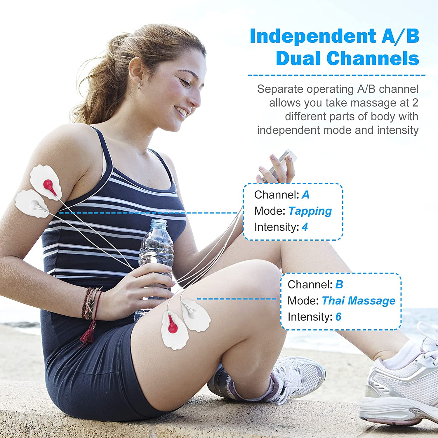 Easy@Home Dual Channel TENS Unit Electronic Pulse Massager with Electrodes, 1 Pack