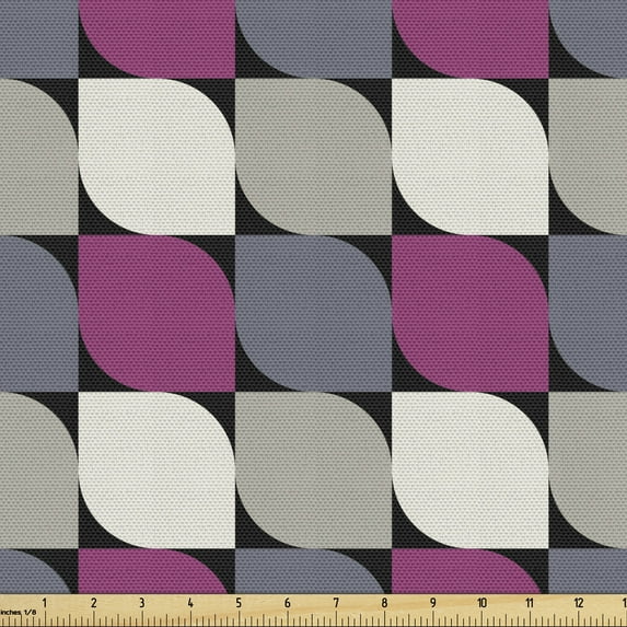 Abstract Fabric by the Yard Upholstery, Vintage Inspired Geometric Shapes in Squares Abstract Art Arithmetic Design, Decorative Fabric for DIY and Home Accents, Multicolor by Ambesonne