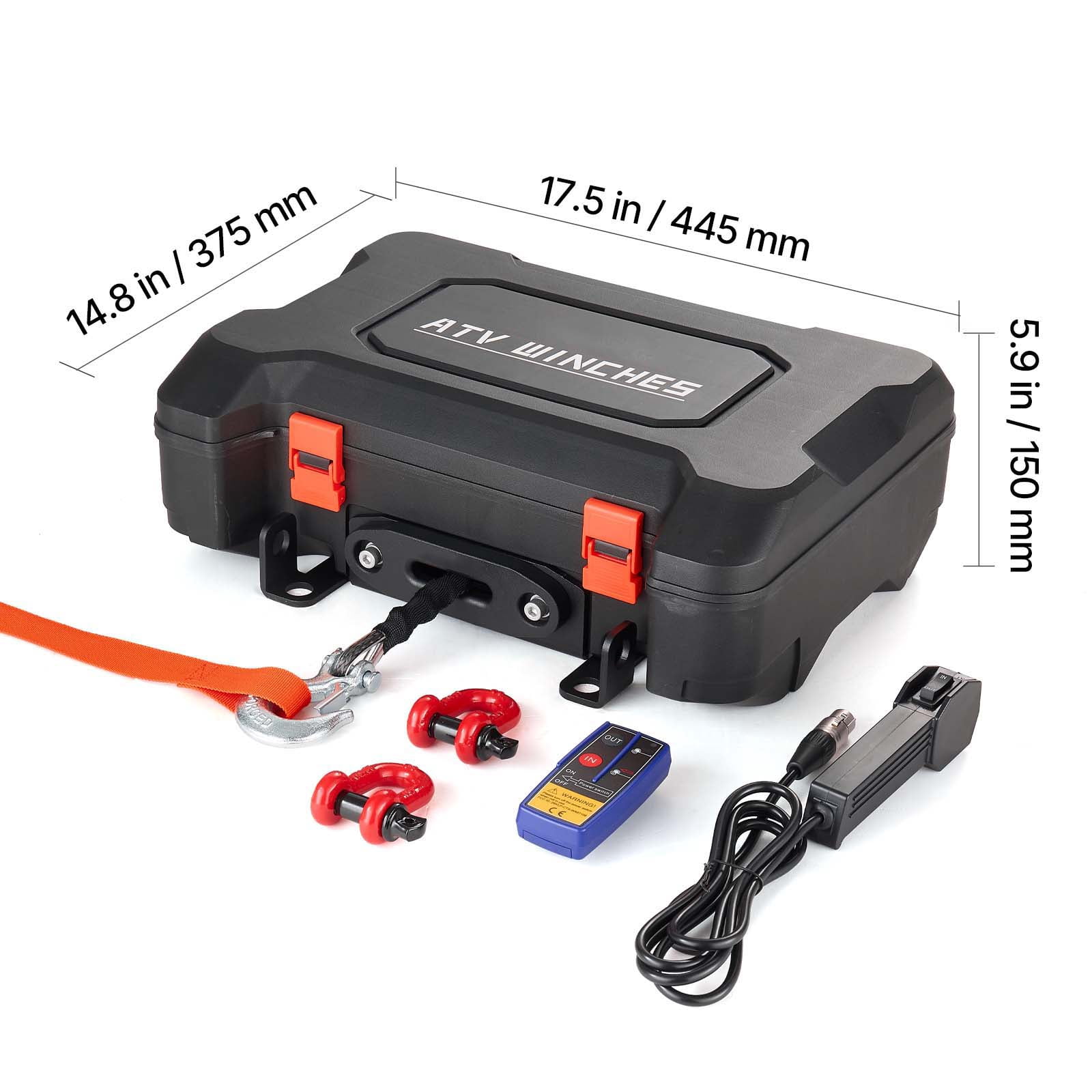 KFFKFF Portable 12V DC Electric Winch, 3500 lbs Capacity with Synthetic Rope, Wireless & Wired Remotes, Compact Recovery Kit with Fairlead, Hook, and Strap for ATV UTV Off-Road Pulling Applications