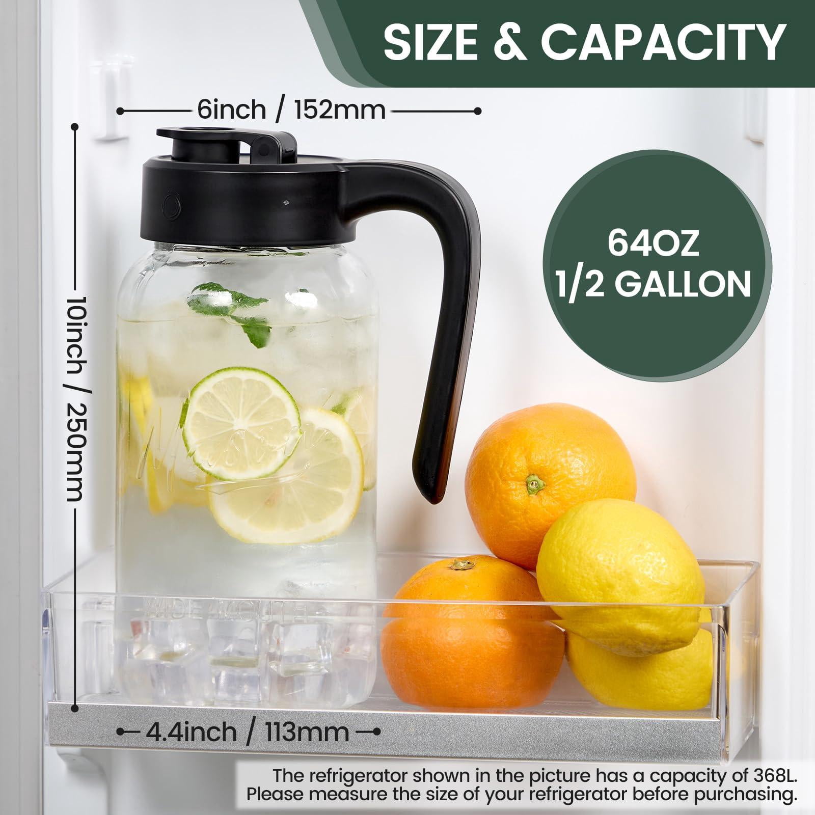 Mason Jar Pitcher - Airtight & Leakproof Glass With Lid  For Breastmilk Cold Brew And Sun Tea 2 Quart (64 Oz) 1/2 Gallon Pour Spout
