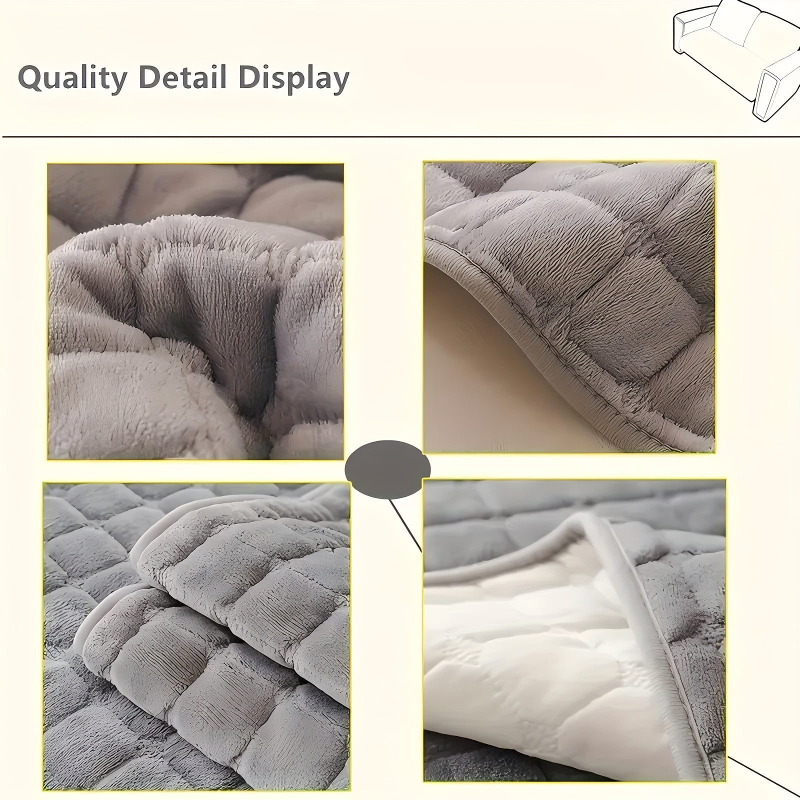 2PCS Quilted Flannel Velvet Sofa Cover, 35"x63"+35"x82" Size, Non Slip Fuzzy Pet Couch Covers for 3 / 4 Cushion Sofa Slipcovers Cushion Protector - White
