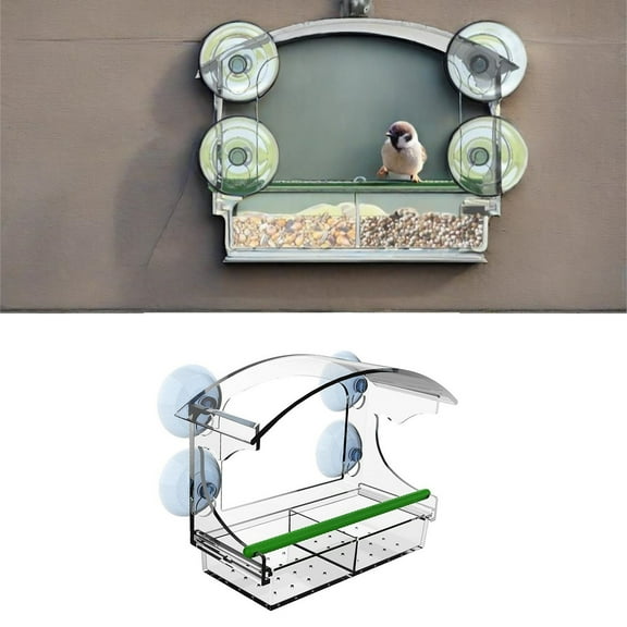 Clear Window Bird Feeder With 4 Strong Suction Cups Removable Tray & Drain Holes – Ideal For Bird Watching With Cats – Great For Family & Bird Feeders Home Decor Easy To Use