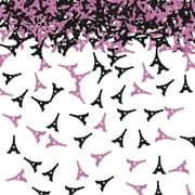 Parisian Sparkle Confetti - Eiffel Tower themed party table decoration with black and pink glitter accents. Perfect for Paris French theme parties!
