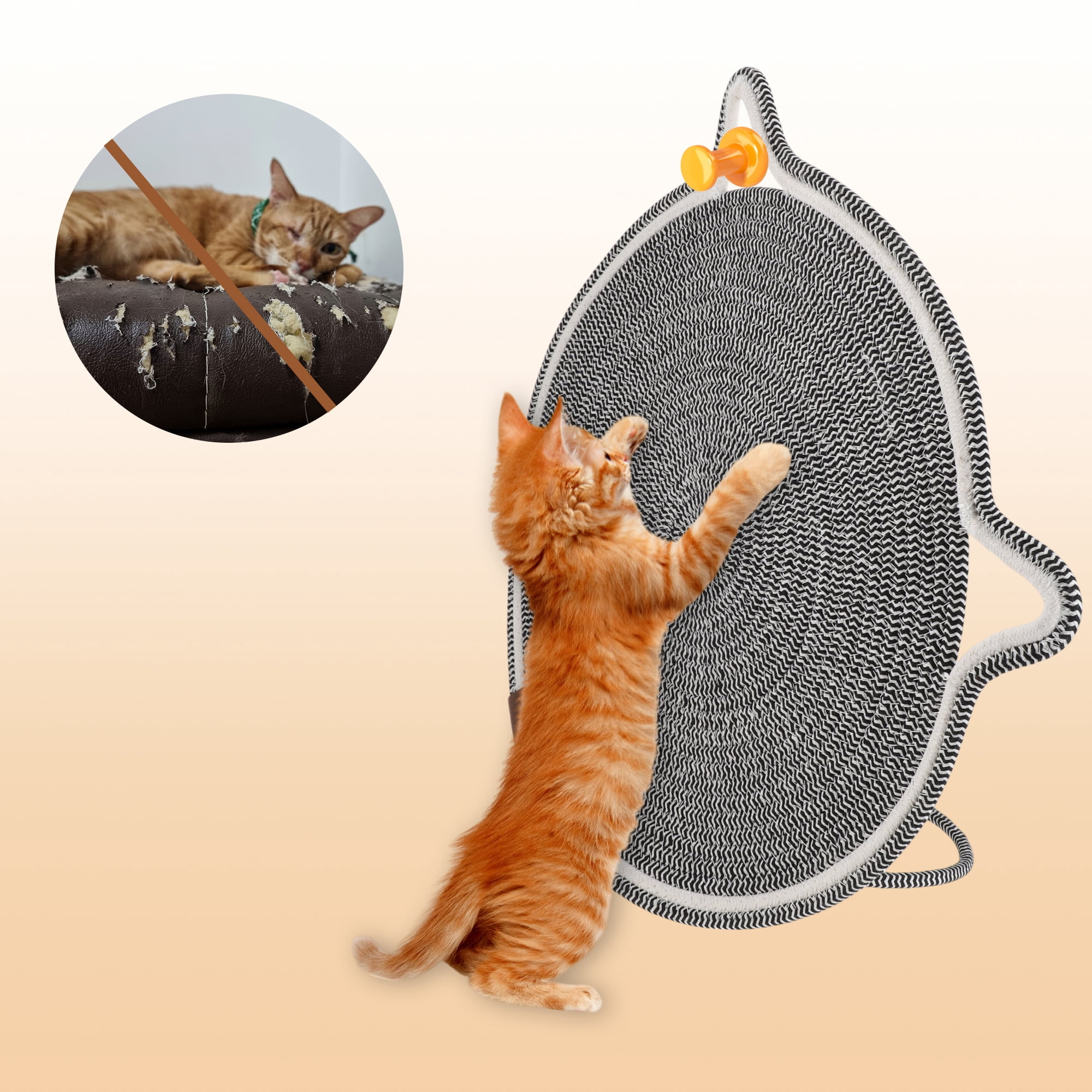 Unique Bargains Cat Scratcher Mat with A Cat Ball Cotton Rope Grey [16.54"]