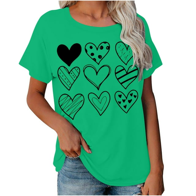 Cadeau de Saint-Valentin pour Femmes Imprimé Saint-Valentin T-Shirt Mode Confortable Blouses Tops Femme