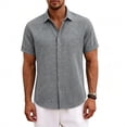 thumbnail image 2 of Men's Linen Cotton Hawaiian Shirt Short Sleeve Button Down Casual Beach Tops Summer Vacation Aloha Shirt Flax Outfits Gift for Him | JASKFLY,Gray L, 2 of 5