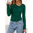 thumbnail image 6 of PRETTYGARDEN Women's Long Sleeve Cowl Neck Ribbed Knit Fall Shirts Slim Fit Ruched Going Out Crop Tops Basic T-Shirts, 6 of 9