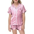 thumbnail image 4 of Tfken Kids Girls Sleepwear Set Lapel Neck Short Sleeve Striped Print 2Pc Easy Wash Fashion Outfits Size 2 Years-3 Years Pink, 4 of 5