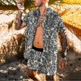 New Trend Men Hawaiian Sets Summer Feather Printing Short Sleeve Button