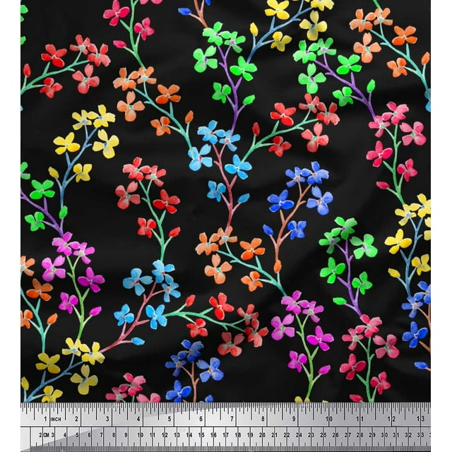 Soimoi Tissu Poly Georgette Imprimé Floral Lilas au Mètre 42 Pouces de Large