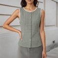 thumbnail image 2 of Plaid Button Tank Tops for Women Sleeveless Crew Neck Lace Vest Slim Fit Cotton Y2k Elegant Tops Casual Work Tops for Spring Summer(Green,XXL), 2 of 4