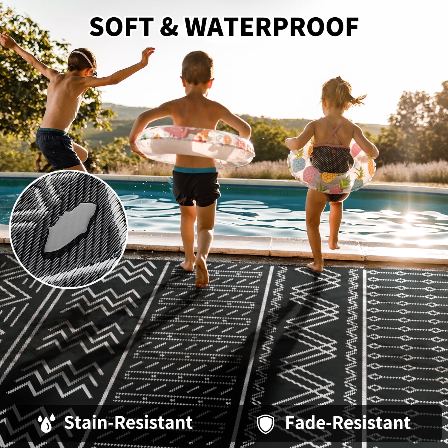 SIXHOME Outdoor Rug 5'x8' Waterproof Patio Rug Reversible Indoor Outdoor Rug Lightweight Plastic Straw Rug for RV Camping Deck Balcony Boho Porch Decor Dark Grey and White