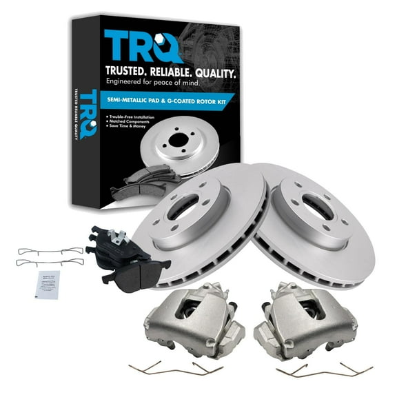 TRQ Front Brake Pad & Rotor Kit Brake Caliper Brake Pads Brake Rotor Semi-Metallic Vented Premium G-Coated Fits Select 2014-2018 Ford C-Max 2012-2016 Focus